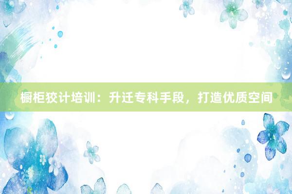 橱柜狡计培训：升迁专科手段，打造优质空间